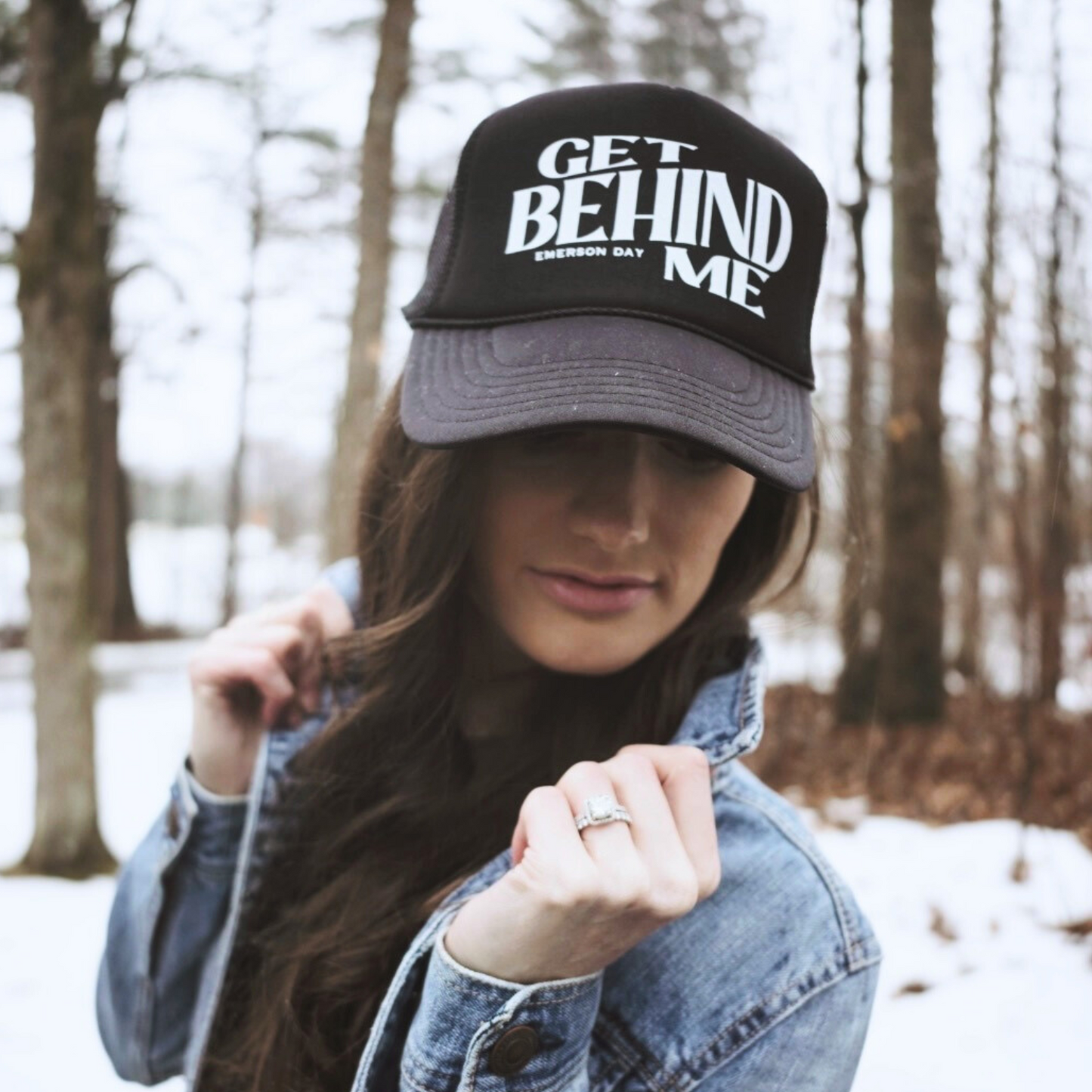 Get Behind Me Black Trucker Hat