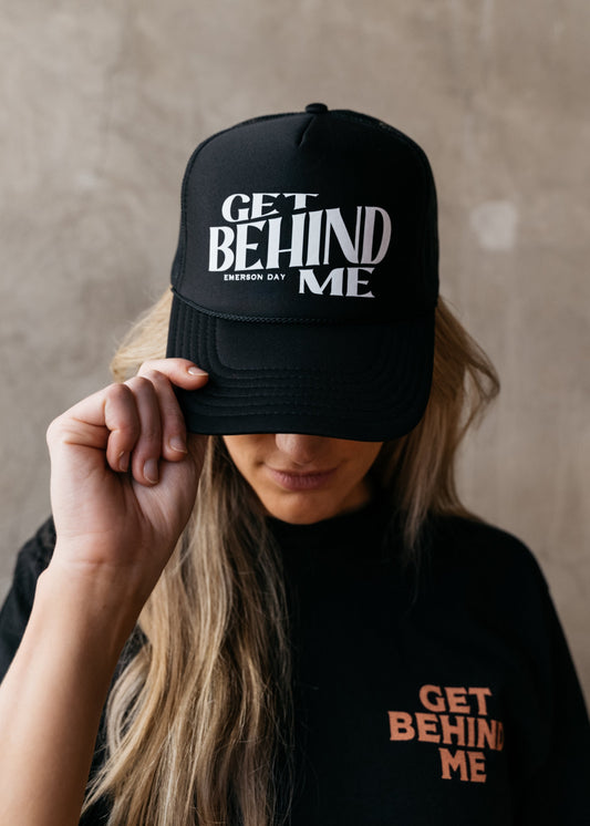 Get Behind Me Black Trucker Hat